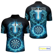 Load image into Gallery viewer, Thunder Blue Dartboard Cross Men Darts Team Shirt Personalized Tribal Dart Quarter-Zip Jerseys NYN2555