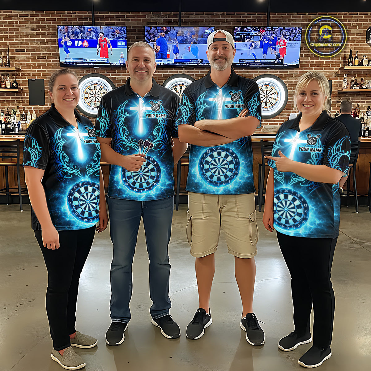 Thunder Blue Dartboard Cross Men Darts Team Shirt Personalized Tribal Dart Polo Jerseys NYN2555
