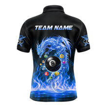 Load image into Gallery viewer, Fire Flame Dragon Pool 8 Ball Men's Billiard Shirt Custom Billiard Team League Attire|Blue NYN2557