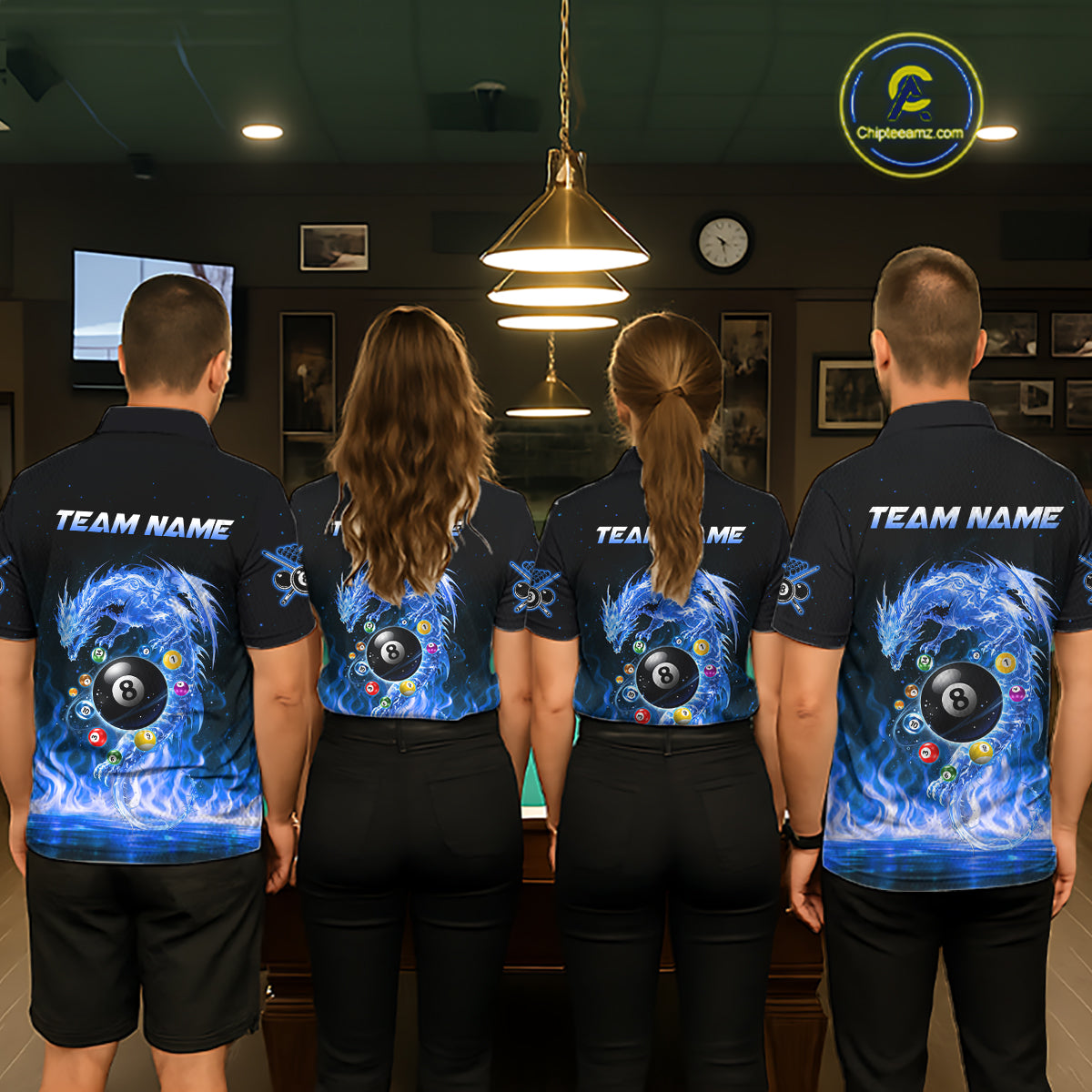 Fire Flame Dragon Pool 8 Ball Women's Billiard Shirt Custom Billiard Team League Attire|Blue NYN2557