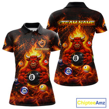 Load image into Gallery viewer, Fire Flame Funny Bull Plays Pool Ball Billiard Shirt For Women Custom 8 Ball Billiard Team Attire NYN2565