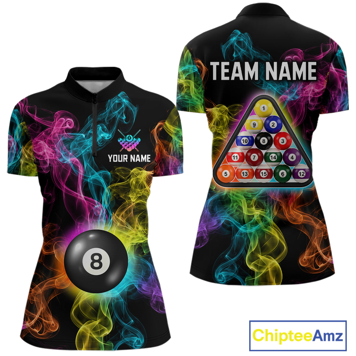 Personalized Colorful Smoke 8 Ball Pool Billiard Shirt For Women Custom Billiard Rack Team Jersey NYN3142