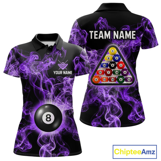 Personalized Purple Smokes 8 Ball Pool Billiard Shirt For Women Custom Billiard Rack Team Jersey NYN3143
