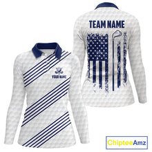 Load image into Gallery viewer, Patriotic Womens Golf Polo Shirts Custom American Flag Golf Apparel America 250Th Golf Shirt | Blue NYN3326