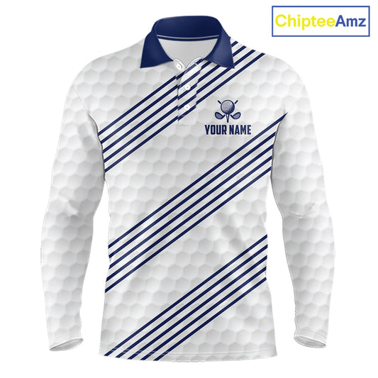 Patriotic American flag golf polo long sleeve shirt for men blue America 250th golf apparel