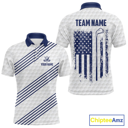 Patriotic American flag golf polo shirt for men blue America 250th golf apparel