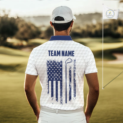 Patriotic Men's Golf Polo Shirts Custom American Flag Golf Apparel America Golf Shirt | Blue NYN3326