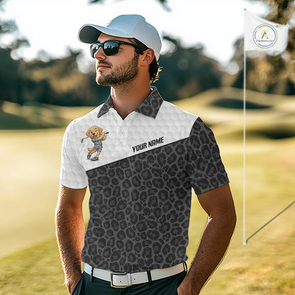 Golden Retriever Golf Shirt Personalized Black Leopard Pattern Funny Golf Polos For Men NYN3331