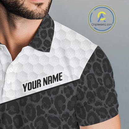 Golden Retriever Golf Shirt Personalized Black Leopard Pattern Funny Golf Polos For Men NYN3331