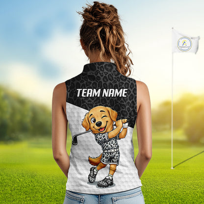 Golden Retriever Golf Shirt Personalized Black Leopard Pattern Funny Golf Polos For Women NYN3331