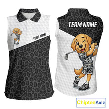 Load image into Gallery viewer, Golden retriever golf shirt with black leopard pattern funny golf polo for women