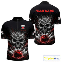 Load image into Gallery viewer, Red And Grey Smokes Horror Skull Bowling Quarter-Zip Shirt For Men Custom Thunder Skull Bowling Jersey