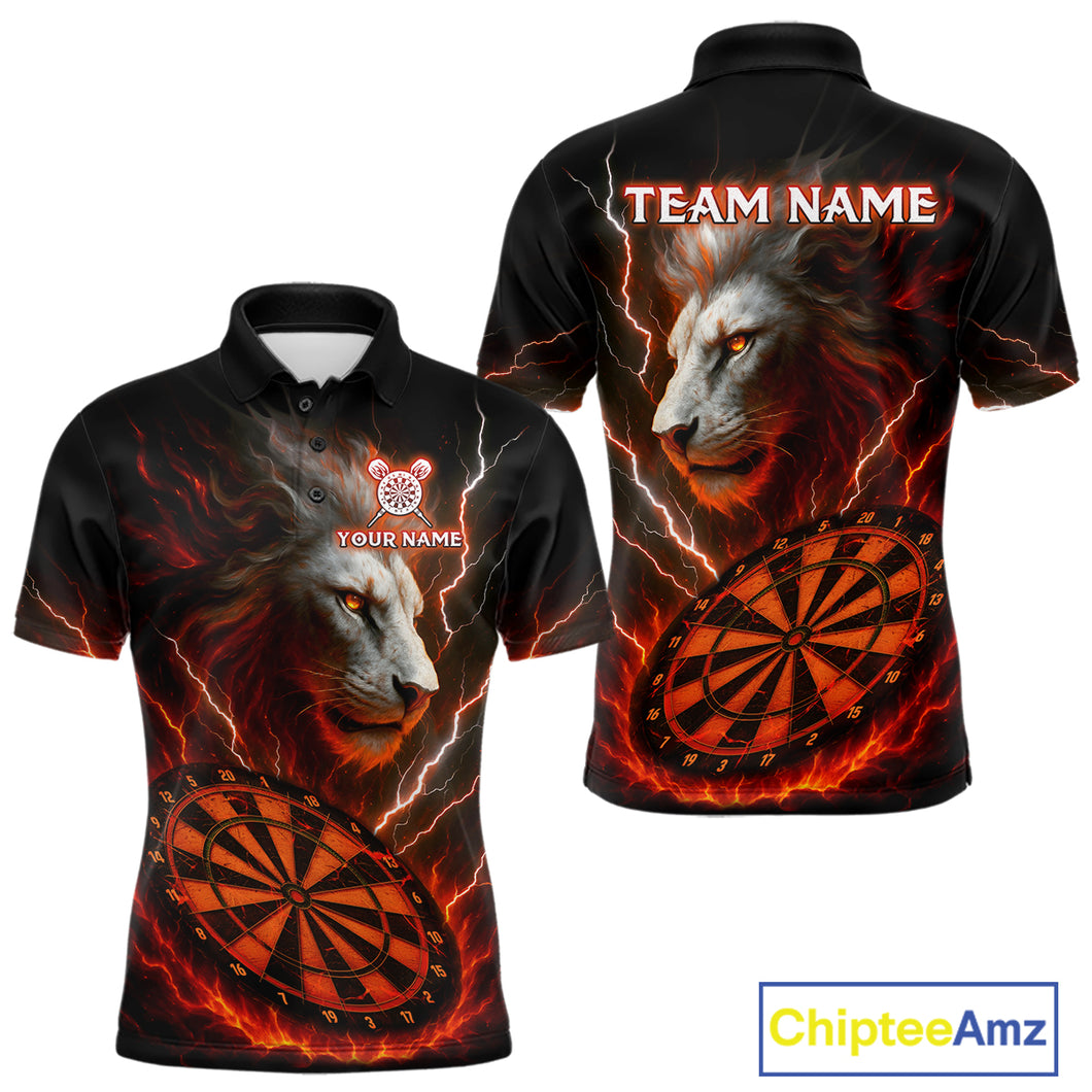 Red Custom Men Darts Shirt With Lion Personalized Lightning Dartboard Dart Jerseys NYN1219
