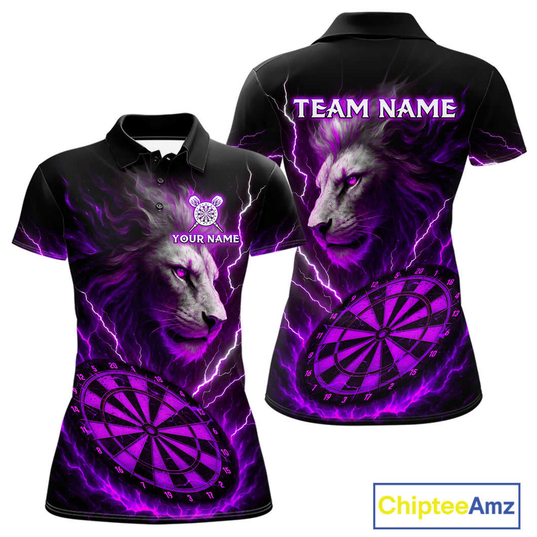 Purple Custom Women Darts Shirt With Lion Personalized Lightning Dartboard Dart Jerseys NYN1220