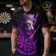 Load image into Gallery viewer, Purple Custom Men Darts Shirt With Lion Personalized Lightning Dartboard Dart Jerseys NYN1220