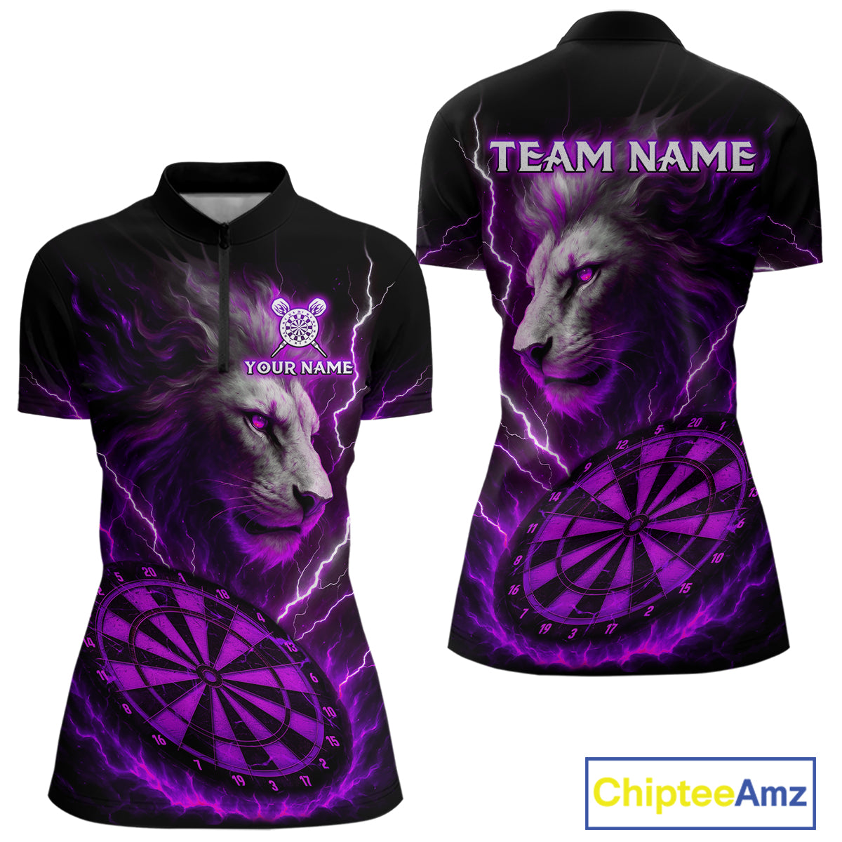 Purple Custom Women Darts Shirt With Lion Personalized Lightning Dartboard Dart Jerseys NYN1220