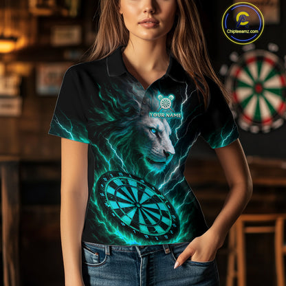 Turquoise Custom Women Darts Shirt With Lion Personalized Lightning Dartboard Dart Jerseys NYN1221