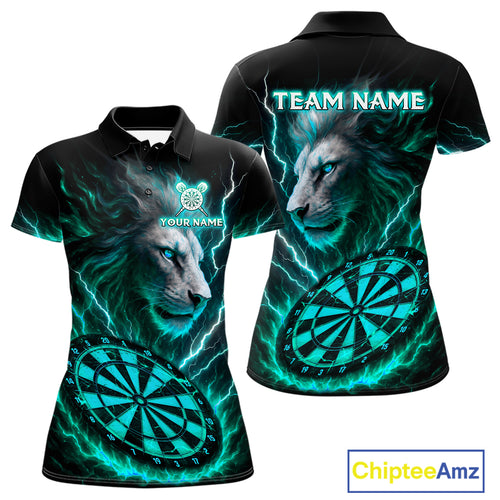 Turquoise Custom Women Darts Shirt With Lion Personalized Lightning Dartboard Dart Jerseys NYN1221