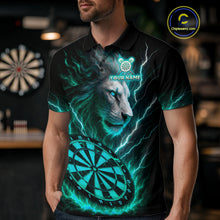 Load image into Gallery viewer, Turquoise Custom Men Darts Shirt With Lion Personalized Lightning Dartboard Dart Jerseys NYN1221