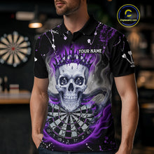 Load image into Gallery viewer, Grey Purple Smoke Crown Skull Dartboard Custom Mens Polo Dart Shirt Splatter Dart Jerseys NYN1772