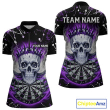 Load image into Gallery viewer, Grey Purple Smoke Crown Skull Dartboard Custom Women Quarter-Zip Dart Shirt Splatter Dart Jerseys NYN1772