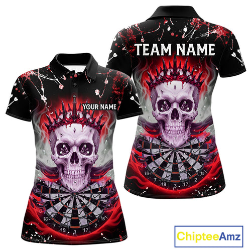 Grey Red Smoke Crown Skull Dartboard Custom Women Polo Dart Shirt Splatter Dart Jerseys NYN1773