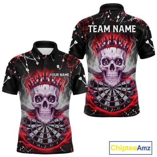 Grey Red Smoke Crown Skull Dartboard Custom Mens Polo Dart Shirt Splatter Dart Jerseys NYN1773