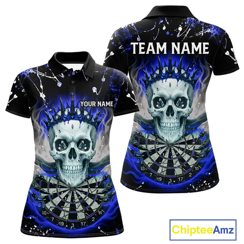 Grey Blue Smoke Crown Skull Dartboard Custom Women Polo Dart Shirt Splatter Dart Jerseys NYN1774