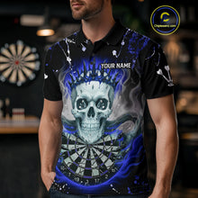 Load image into Gallery viewer, Grey Blue Smoke Crown Skull Dartboard Custom Mens Polo Dart Shirt Splatter Dart Jerseys NYN1774
