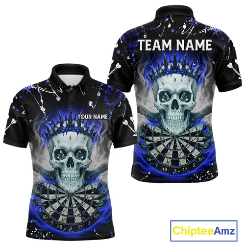 Grey Blue Smoke Crown Skull Dartboard Custom Mens Polo Dart Shirt Splatter Dart Jerseys NYN1774