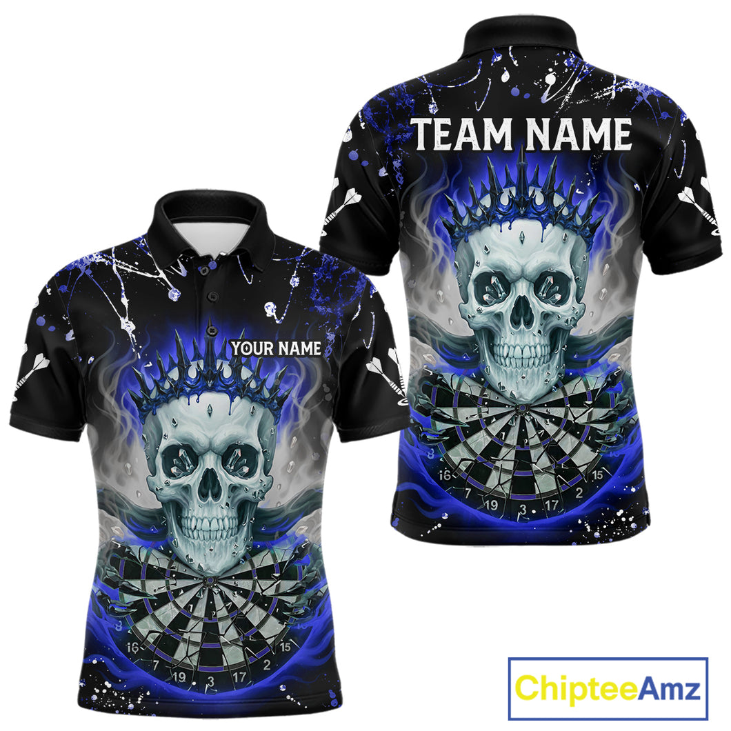 Grey Blue Smoke Crown Skull Dartboard Custom Mens Polo Dart Shirt Splatter Dart Jerseys NYN1774