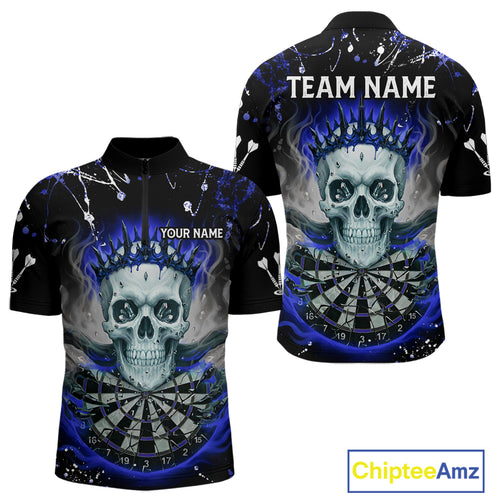 Grey Blue Smoke Crown Skull Dartboard Custom Mens Quarter-Zip Dart Shirt Splatter Dart Jerseys NYN1774