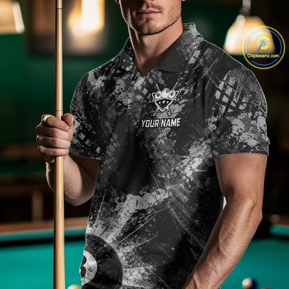 Black White Grunge Pool 8 Ball Billiard Shirt For Men Personalized Ball Billiard Attire Gifts NYN2569