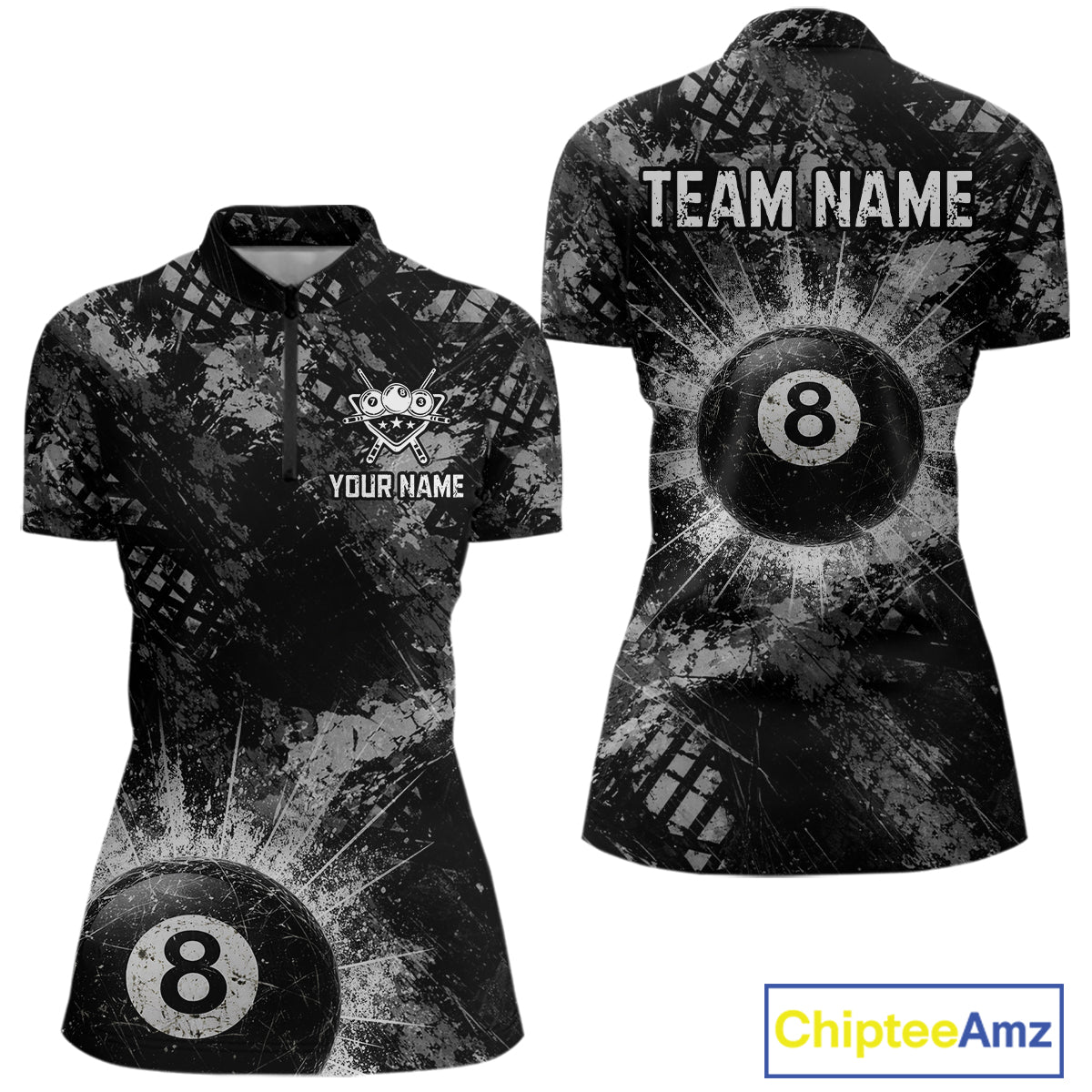 Black White Grunge Pool 8 Ball Billiard Shirt For Women Personalized Ball Billiard Attire Gifts NYN2569