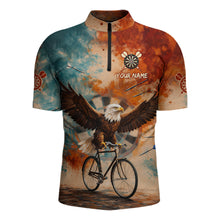 Load image into Gallery viewer, Blue &amp; Orange Watercolor Funny Eagle Dartboard Men Dart Quarter-Zip Shirts Custom Dart Team Jerseys NYN2728