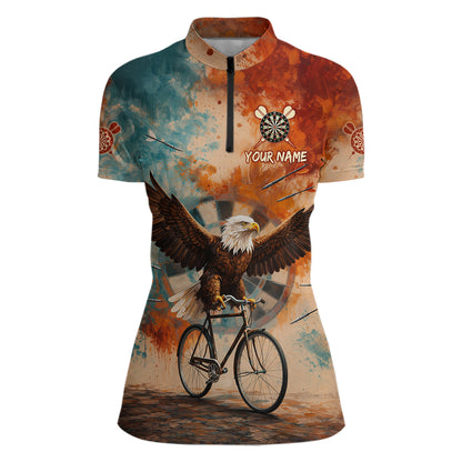 Blue & Orange Watercolor Funny Eagle Dartboard Women Dart Quarter-Zip Shirts Custom Dart Team Jerseys NYN2728