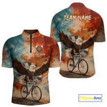 Load image into Gallery viewer, Blue &amp; Orange Watercolor Funny Eagle Dartboard Men Dart Quarter-Zip Shirts Custom Dart Team Jerseys NYN2728