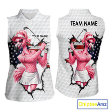 Load image into Gallery viewer, Funny Flamingo Ladies Golf White Womens Patriot Golf Sleeveless Polo Shirts Custom US Flag Golf Gifts NYN3149