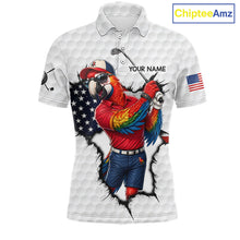 Load image into Gallery viewer, Custom Funny Cool Parrot White Golf Ball Mens Patriot Golf Polo Shirts Custom US Flag Golf Gifts NYN3150