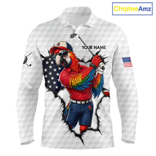 Load image into Gallery viewer, Custom Funny Cool Parrot White Golf Ball Mens Patriot Golf Polo Shirts Custom US Flag Golf Gifts NYN3150