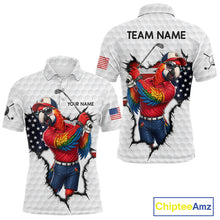 Load image into Gallery viewer, Custom Funny Cool Parrot White Golf Ball Mens Patriot Golf Polo Shirts Custom US Flag Golf Gifts NYN3150