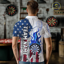 Load image into Gallery viewer, Blue Flaming Dartboard Custom US Flag Smoke Women Dart Polo &amp; 1/4-Zip Shirt Gifts For Dart Players NYN3339