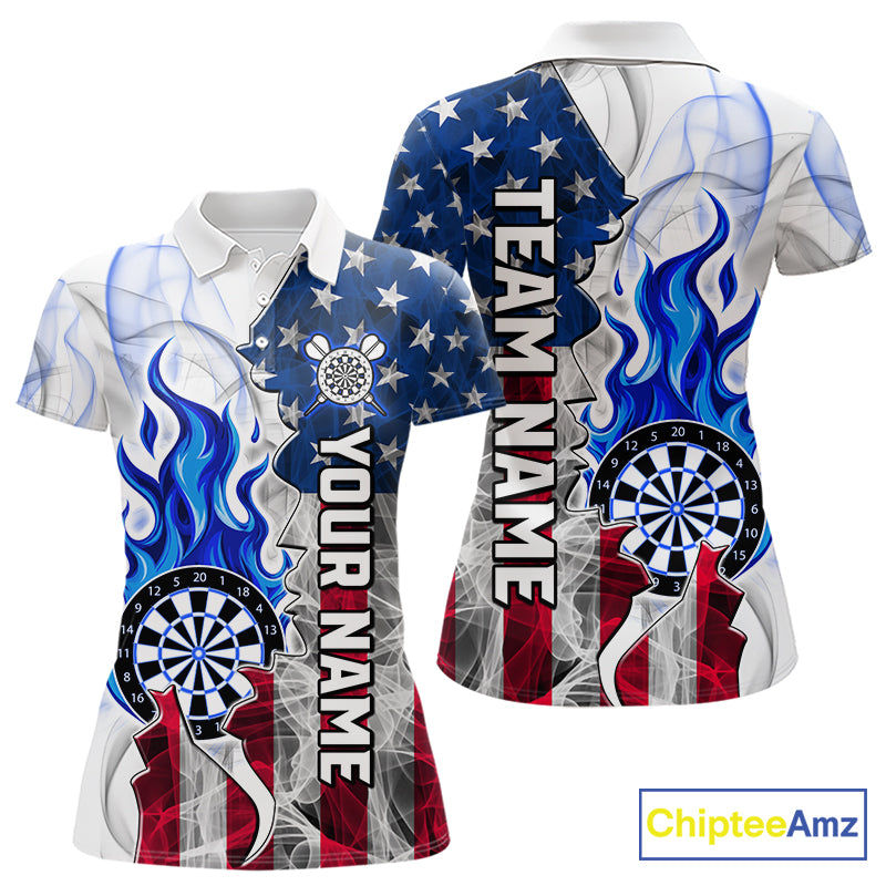 Blue flaming dartboard smoke dart polo shirt for women custom dart clothing