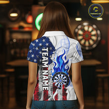 Load image into Gallery viewer, Blue Flaming Dartboard Custom US Flag Smoke Women Dart Polo &amp; 1/4-Zip Shirt Gifts For Dart Players NYN3339