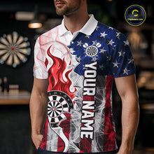 Load image into Gallery viewer, Red Flaming Dartboard Custom US Flag Smoke Men Dart Polo &amp; 1/4-Zip Shirt Gifts For Dart Players NYN3340