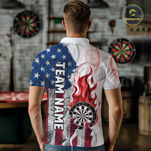 Load image into Gallery viewer, Red Flaming Dartboard Custom US Flag Smoke Men Dart Polo &amp; 1/4-Zip Shirt Gifts For Dart Players NYN3340