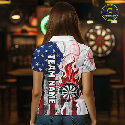 Red Flaming Dartboard Custom US Flag Smoke Women Dart Polo & 1/4-Zip Shirt Gifts For Dart Players NYN3340