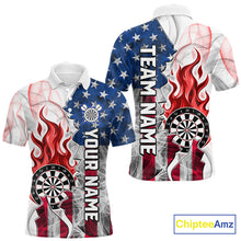 Load image into Gallery viewer, Red flaming dartboard smoke dart polo shirt for men custom dart apparel