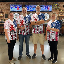 Load image into Gallery viewer, Red Flaming Dartboard Custom US Flag Smoke Men Dart Polo &amp; 1/4-Zip Shirt Gifts For Dart Players NYN3340