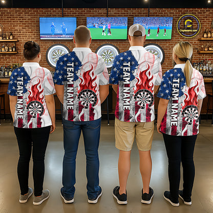 Red Flaming Dartboard Custom US Flag Smoke Men Dart Polo & 1/4-Zip Shirt Gifts For Dart Players NYN3340